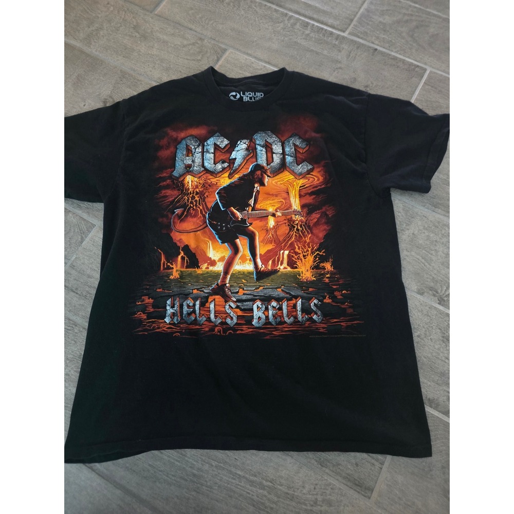 AC/DC Hells Bells Liquid Blue T Shirt Graphic Band Tee Rock‎ Large